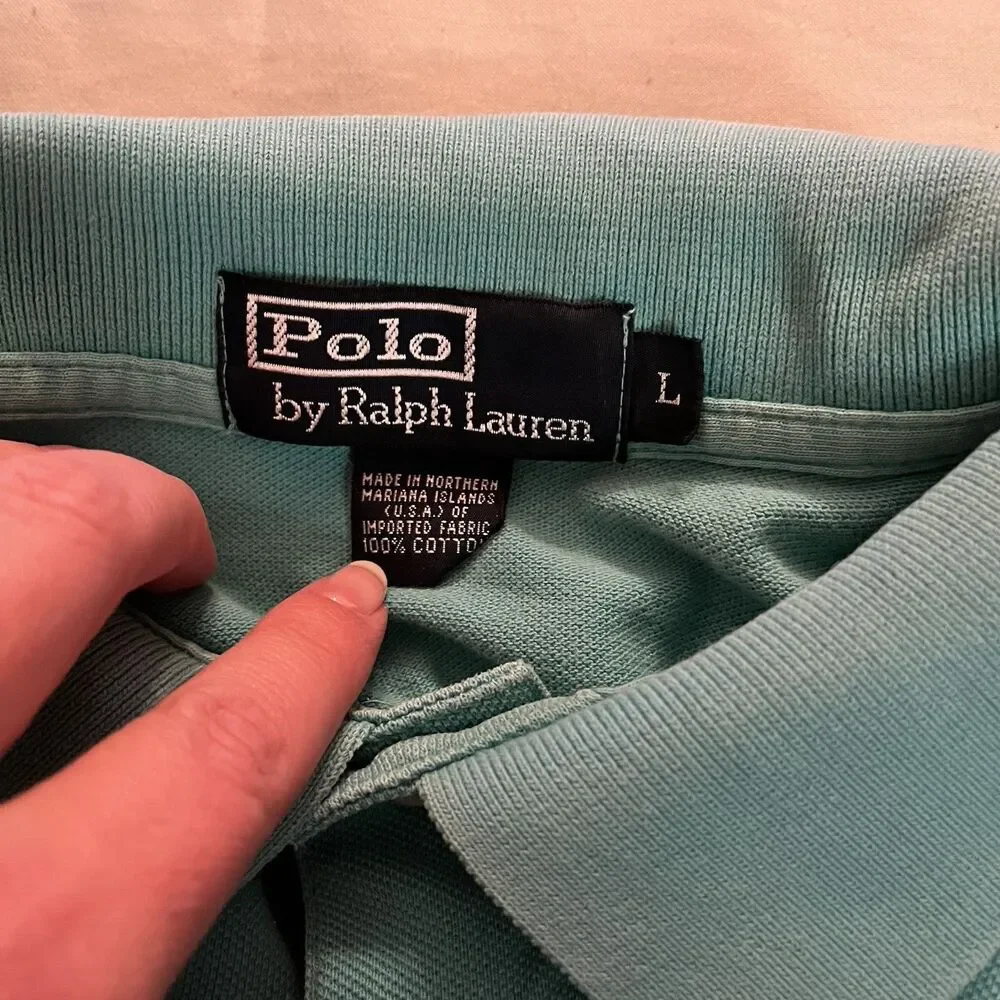 Polo Ralph Lauren Polo Shirt Men Large Green Short Sleeve Orange Pony